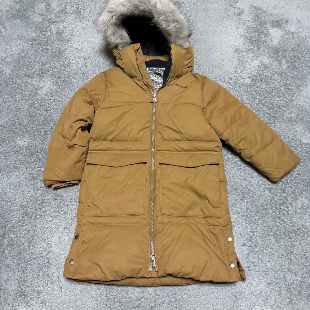 Columbia Coat Kids Youth XXS 4-5 Brown Long Puffer Parka Hooded Omni Jacket